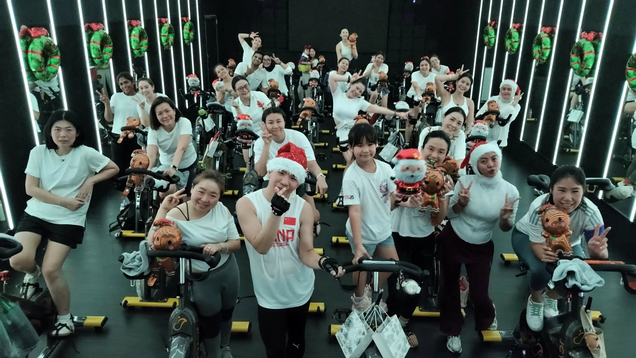 The Christmas theme ride, the room decorated and every bike taken